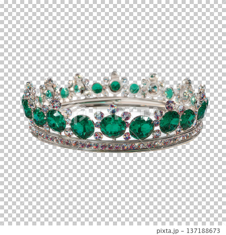 Elegant watercolor green royal crown with emeralds and diamonds isolated clipart 137188673