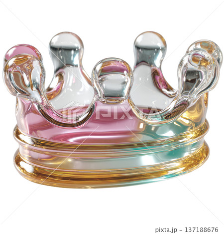 Modern watercolor iridescent glass royal crown with gold base isolated clipart 137188676