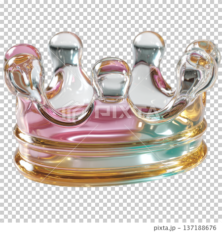 Modern watercolor iridescent glass royal crown with gold base isolated clipart 137188676
