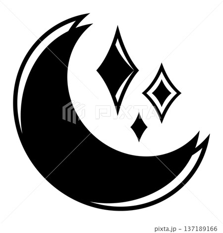 Black celestial crescent moon and stars icon. Mystic night sky symbol. Vector illustration isolated on white background. 137189166