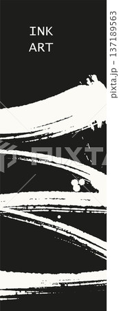 Abstract White Ink Brush Strokes Art on Black 137189563