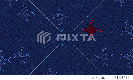 Concept of analysis, assessment of the state of city. Evaluation of various factors contribute to its overall well-being, functionality. Red highlighted commercial buildings. Vector map illustration Concept of analysis, assessment of the state of city. Evaluation of various factors contribute to its overall well-being, functionality. Red highlighted commercial buildings. Vector map illustration 137189781