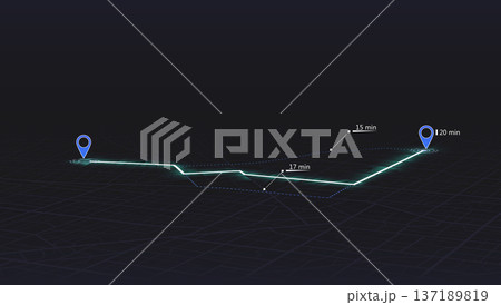 Concept of shortest path to the goal. Abstract navigation plan on city map. Isometric map with intended goal and several paths to destiny. Vector illustration Concept of shortest path to the goal. Abstract navigation plan on city map. Isometric map with intended goal and several paths to destiny. Vector illustration 137189819