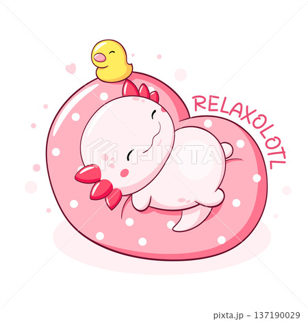 Day of rest concept. Axolotl relaxing in beanbag chair. Funny axolotl baby spending lazy day. Featuring rest and relaxation. Enjoying a moment of leisure. Can be used for t-shirt print, sticker, card Day of rest concept. Axolotl relaxing in beanbag chair. Funny axolotl baby spending lazy day. Featuring rest and relaxation. Enjoying a moment of leisure. Can be used for t-shirt print, sticker, card 137190029
