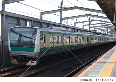 南与野駅の通過線を通過して行くJR埼京線の快速電車 南与野駅の通過線を通過して行くJR埼京線の快速電車 137190473