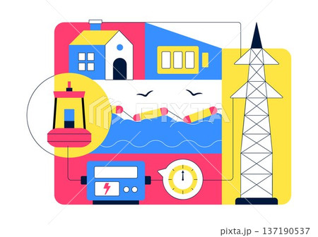 Renewable Ocean Wave Energy Technology Vector Illustration Featuring Sustainable Power Generation On Clean Blue Marine Background 137190537