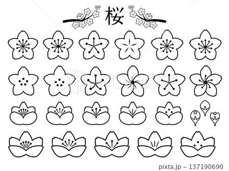桜の花アイコンセット 線画 桜の花アイコンセット 線画 137190690