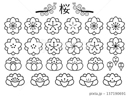 八重桜のアイコンセット 　線画  137190691