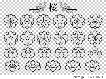 八重桜のアイコンセット 　線画  137190691