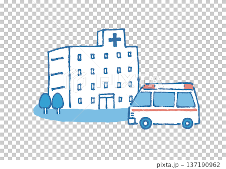Hospital and ambulance hand-drawn vector illustration Hospital and ambulance hand-drawn vector illustration 137190962