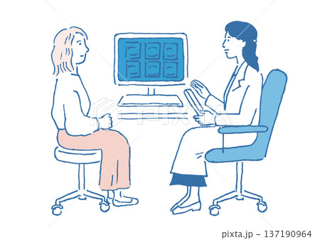 診察をする医師の手描きイラスト 診察をする医師の手描きイラスト 137190964
