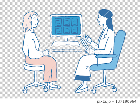 診察をする医師の手描きイラスト 診察をする医師の手描きイラスト 137190964