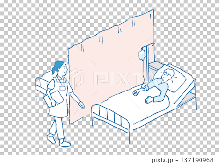 入院している男性の手描きイラスト 137190968