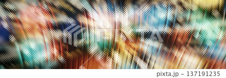 Colorful abstract geometric background featuring halftone mosaic dots, diagonal light streaks, and luminous gradient textures in turquoise, orange, gold, and blue tones. Colorful abstract geometric background featuring halftone mosaic dots, diagonal light streaks, and luminous gradient textures in turquoise, orange, gold, and blue tones. 137191235