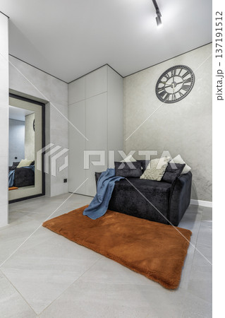 Modern Apartment Hallway with Minimalist Wardrobe and Decor 137191512