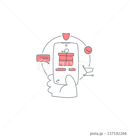 Mobile E-commerce Online Shopping And Gifting Concept Vector Doodle Style Illustration 137192266