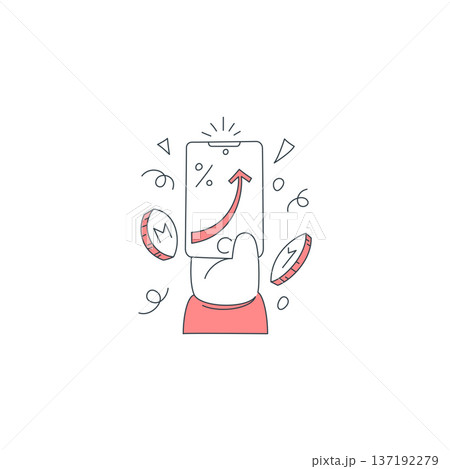 A Hand Holding A Smartphone Showing Shopping Growth And Savings Vector Illustration A Hand Holding A Smartphone Showing Shopping Growth And Savings Vector Illustration 137192279