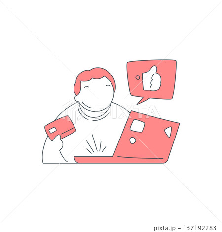 Happy Man Using Laptop For Online Shopping With Credit Card Vector Illustration Happy Man Using Laptop For Online Shopping With Credit Card Vector Illustration 137192283
