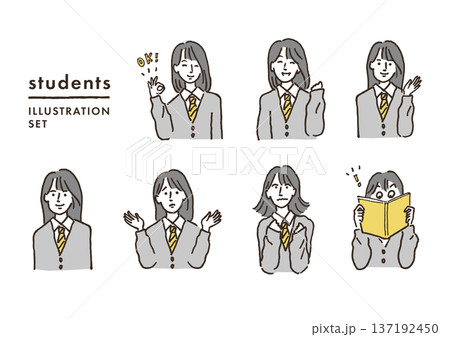 高校生の女の子セット／手描きイラスト 137192450