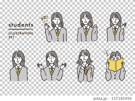 高校生の女の子セット／手描きイラスト 137192450