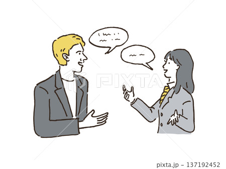 英語で会話する男女のイラスト 137192452