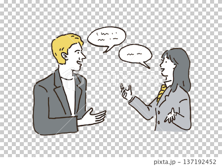 英語で会話する男女のイラスト 137192452
