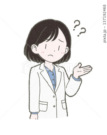 困った表情の白衣姿の医療関係者の女性の手書きイラスト素材 困った表情の白衣姿の医療関係者の女性の手書きイラスト素材 137192468