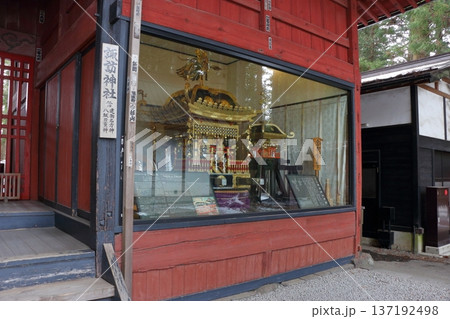 Kitaguchi Hongu Sengen Jinja Shrine in Fujiyoshida of Yamanashi Japan during the winter. This is the traditional Shinto entrance to the path to the summit of Mt. Fuji, and dates from the year 100AD 137192498