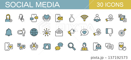 ソーシャルメディアやsnsに関するラインアイコンセット　カラー 137192573