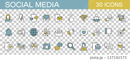 ソーシャルメディアやsnsに関するラインアイコンセット　カラー 137192573