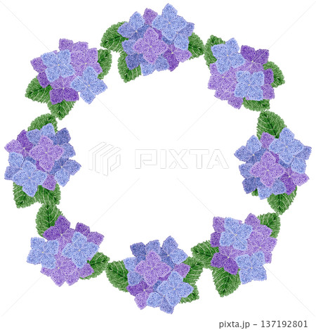 【紫陽花のフレーム】手刺繍イラスト素材 137192801