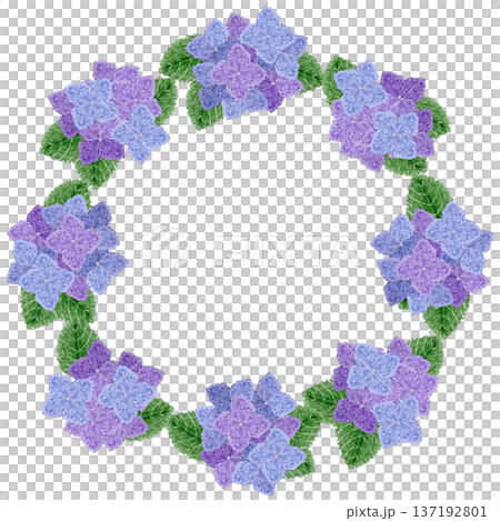 【紫陽花のフレーム】手刺繍イラスト素材 137192801
