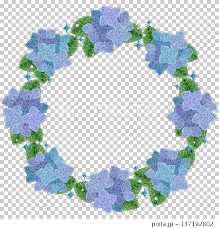 【紫陽花のフレーム】手刺繍イラスト素材 137192802