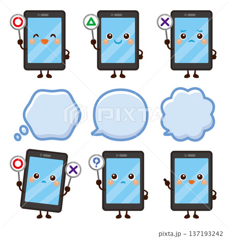 ○×△の札を持ったスマートフォンのキャラクターイラスト ○×△の札を持ったスマートフォンのキャラクターイラスト 137193242