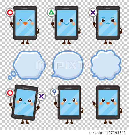 ○×△の札を持ったスマートフォンのキャラクターイラスト ○×△の札を持ったスマートフォンのキャラクターイラスト 137193242