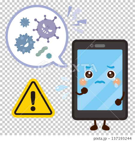 Character illustration of a smartphone exposed to the risk of a virus Character illustration of a smartphone exposed to the risk of a virus 137193244