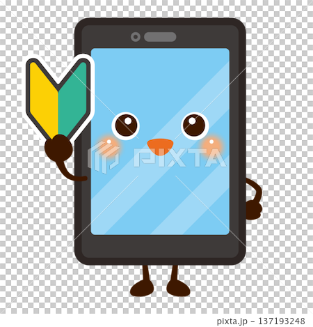 Character illustration of a smartphone holding a beginner's mark 137193248