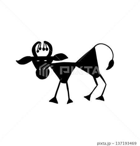 Indian warli painting art cartoon ox animal 137193469