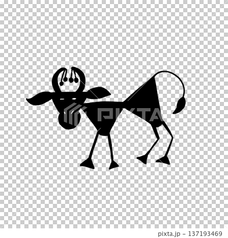 Indian warli painting art cartoon ox animal Indian warli painting art cartoon ox animal 137193469