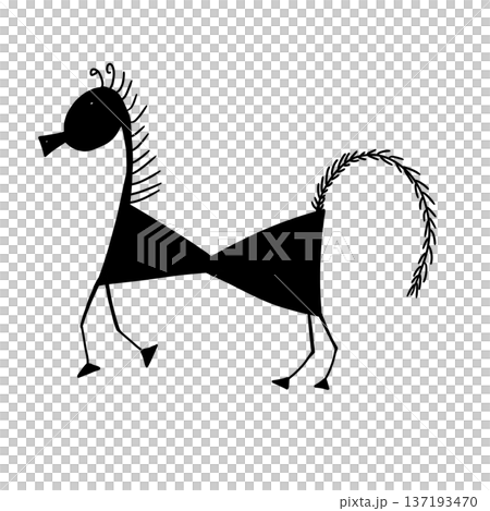 Indian warli painting art cartoon horse Indian warli painting art cartoon horse 137193470