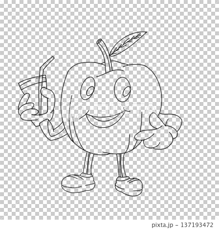 a cartoon apple character holding a glass of juice with a straw. a cartoon apple character holding a glass of juice with a straw. 137193472