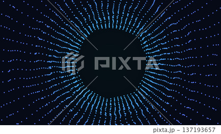 Abstract digital plexus tunnel formed by glowing dots connected with lines, creating a futuristic network hole. Concept of big data, artificial intelligence, neural networks,technology background 137193657