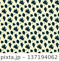 Simple autumn leaf silhouettes seamless pattern. Hand drawn ink brush doodle design, cute falling leaves, oak maple aspen leaf black colour shapes. White cream background. 137194062