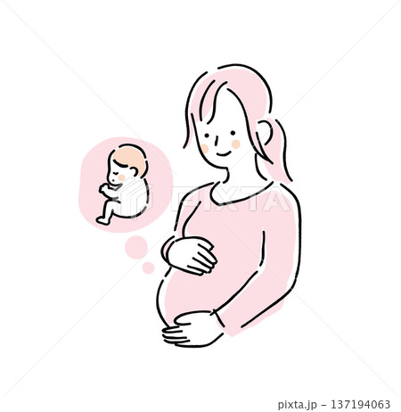 お腹の赤ちゃんを想い微笑む妊婦さんのイラスト（マタニティ） 137194063