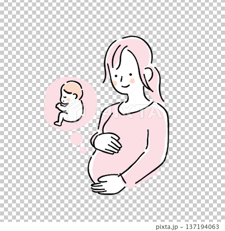 お腹の赤ちゃんを想い微笑む妊婦さんのイラスト（マタニティ） 137194063