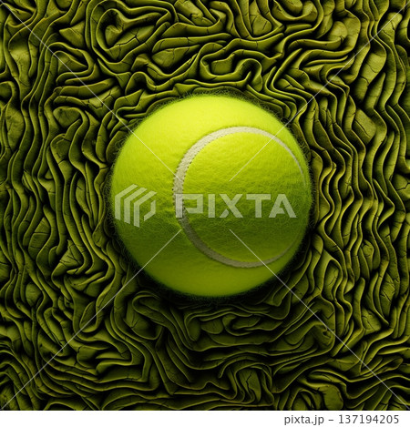Vibrant Tennis Ball on Textured Green Surface A Dynamic Sports and Recreation Image 137194205