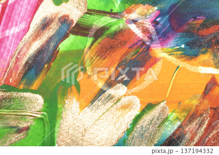 Vibrant thick strokes of richly pigmented acrylic ink paint abstract texture background 137194332
