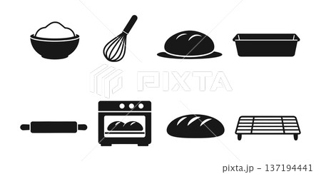 icons of bread preparation ingredients and tools 137194441