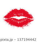 Lips, red lipstick kiss. Vector illustration 137194442