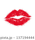 Lips, red lipstick kiss. Vector illustration 137194444